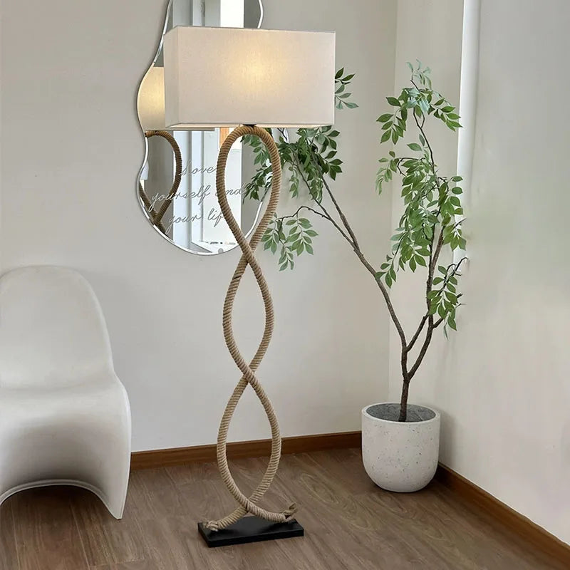 Nordique rétro Wabi Sabi chanvre corde tissu abat-jour lampadaire Led salon décor à la maison chambre canapé coin chevet lampe sur pied