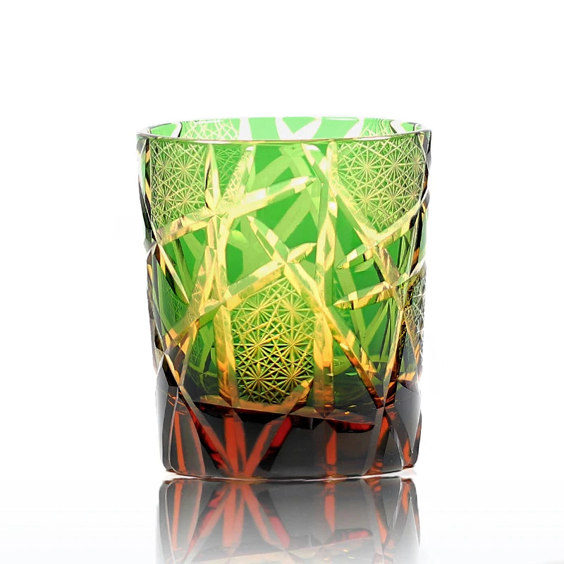 Verre whisky edo kiriko japonais sculpté motifs géométriques