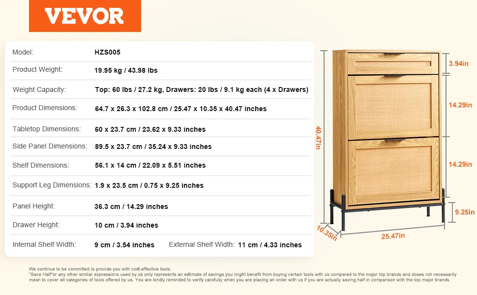 organisateur de rangement pour chaussures avec tiroirs en rotin et métal - vue 10 sur 10