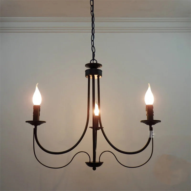 lustre vintage en fer forgé avec bougie et métal noir - vue 9 sur 10