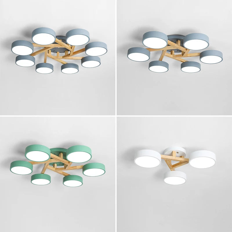 lustre led style nordique moderne en bois massif - vue 6 sur 15
