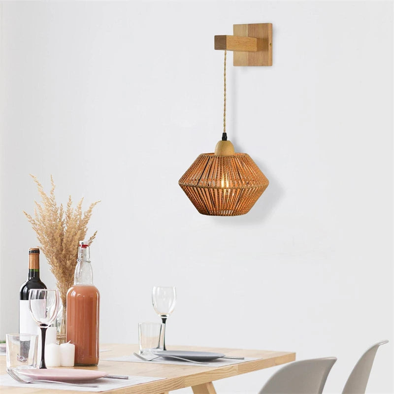 lampe de chevet rétro en rotin rétractable pour intérieur décoratif - vue 11 sur 11