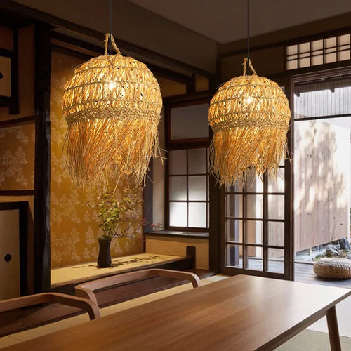 lustre japonais en bambou tissé pour ambiance zen - vue 2 sur 7