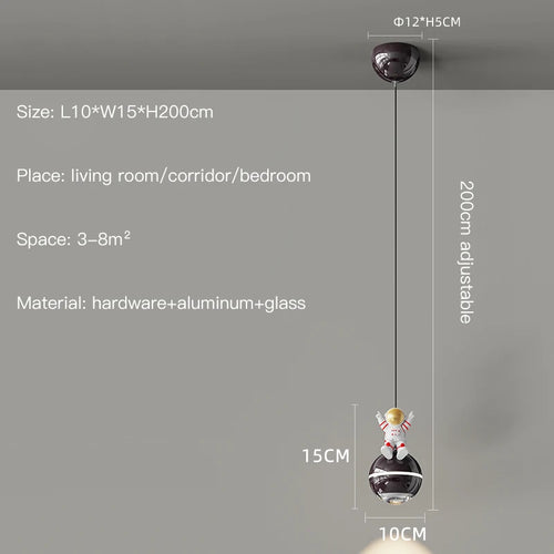 lustre moderne led design astronaute petites suspension - vue 9 sur 18