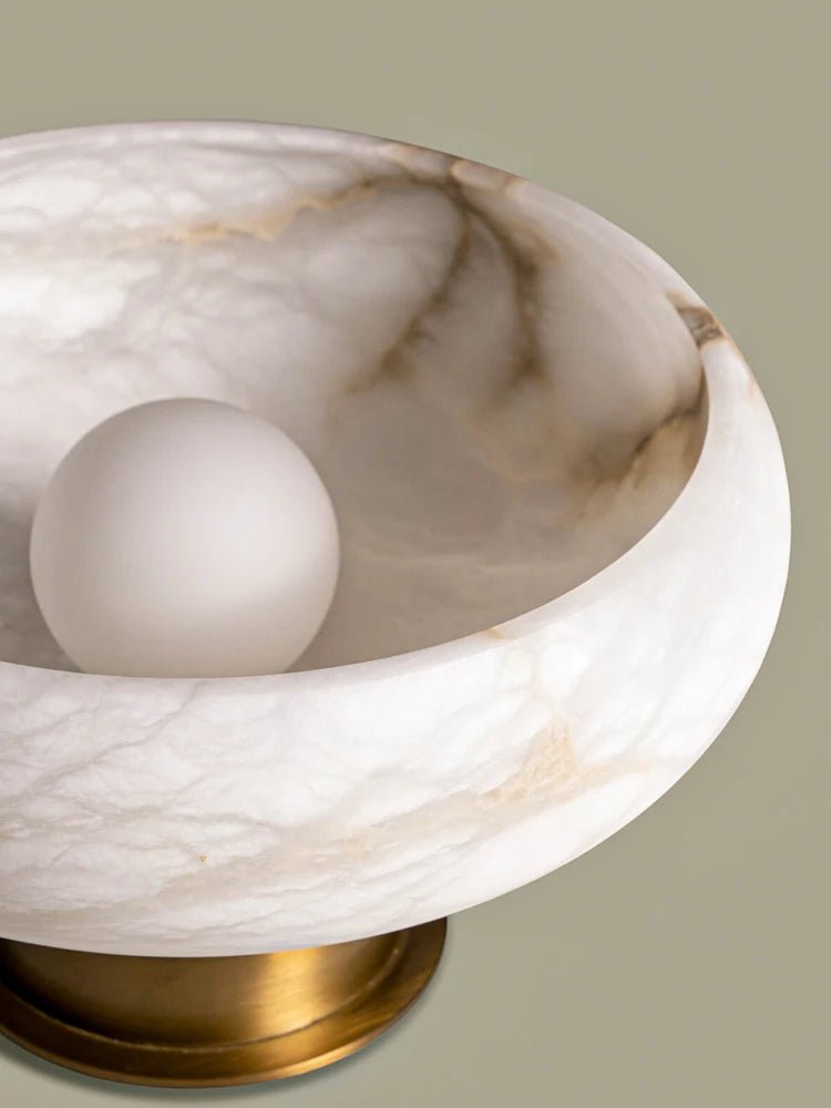 lampe de chevet en laiton et marbre flocon de neige naturel - vue 5 sur 7