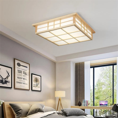 Plafonniers carrés en bois japonais salon moderne éclairage De plafond cuisine Restaurant luminaire LED lampara De Techo - vue 3 sur 7
