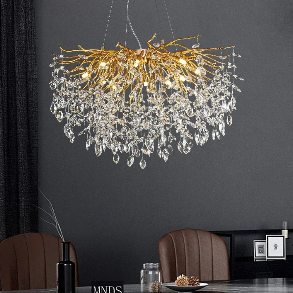 lustre en cristal doré design nordique à led décoratif - vue 5 sur 11