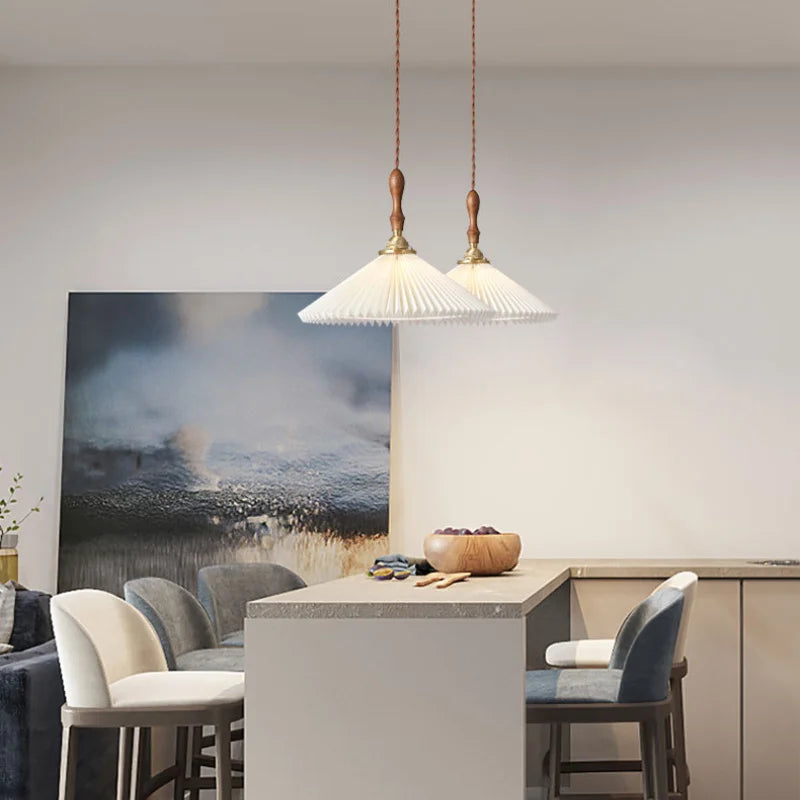 lustre plissé rétro japonais en noyer nordique pour intérieur - vue 5 sur 14