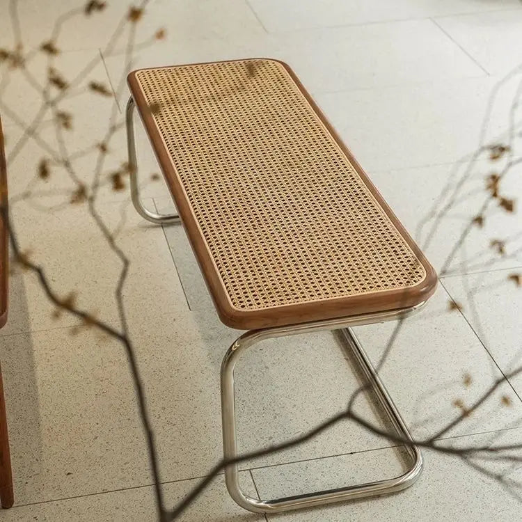 tabouret bas en rotin ancien style japonais pour salon ou entrée - vue 6 sur 11
