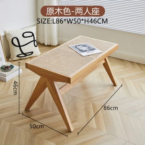 tabouret en rotin véritable style nordique pour changer de chaussures - vue 13 sur 14