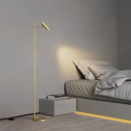 lampadaire minimaliste en cuivre avec lumière rotative moderne