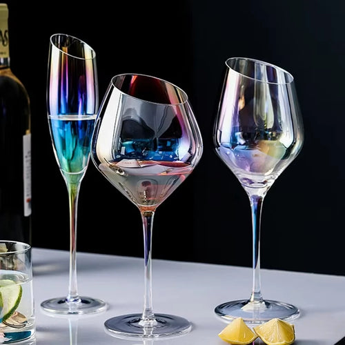 Verres champagne biseautés style nordique effet changeant