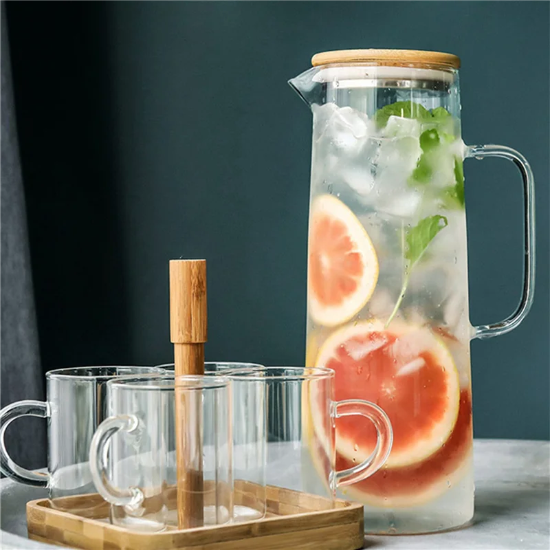 Pichet a eau verre couvercle bambou poignée 17l