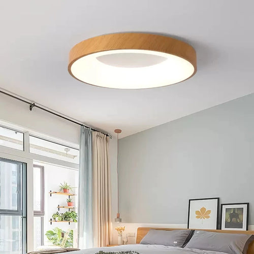 Plafonnier Led rond Ultra-fin en Grain de bois - vue 2 sur 16
