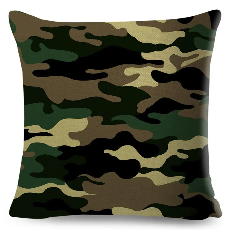 housses de coussin géométriques motif camouflage militaire décoratif