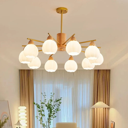lustre moderne en bois et verre style japonais pour décoration intérieure