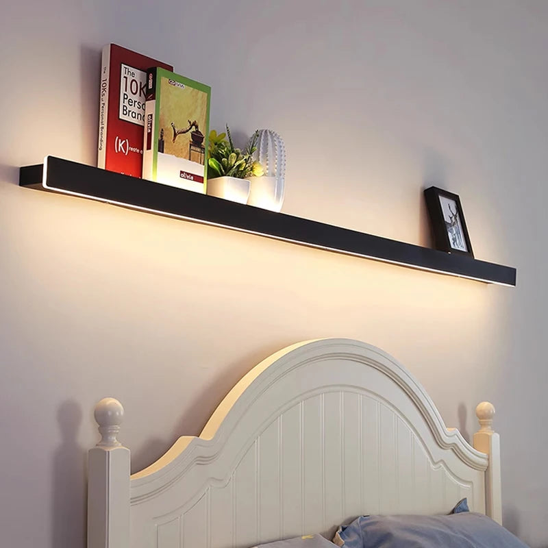 Applique salon canapé fond simple longue bande étagère lampe avec interrupteur protection des yeux chambre chevet éclairage mural - vue 3 sur 16