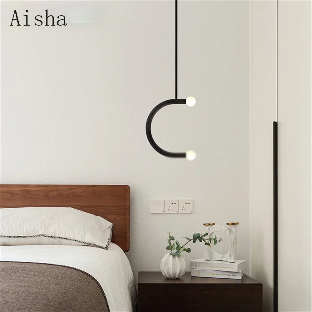 Nordic Creative U-shaped Line Art Led Chandelier Suitable for Corridor Bedroom, Bar and Loft Decoration Industrial Hanging Lamps - vue 5 sur 8