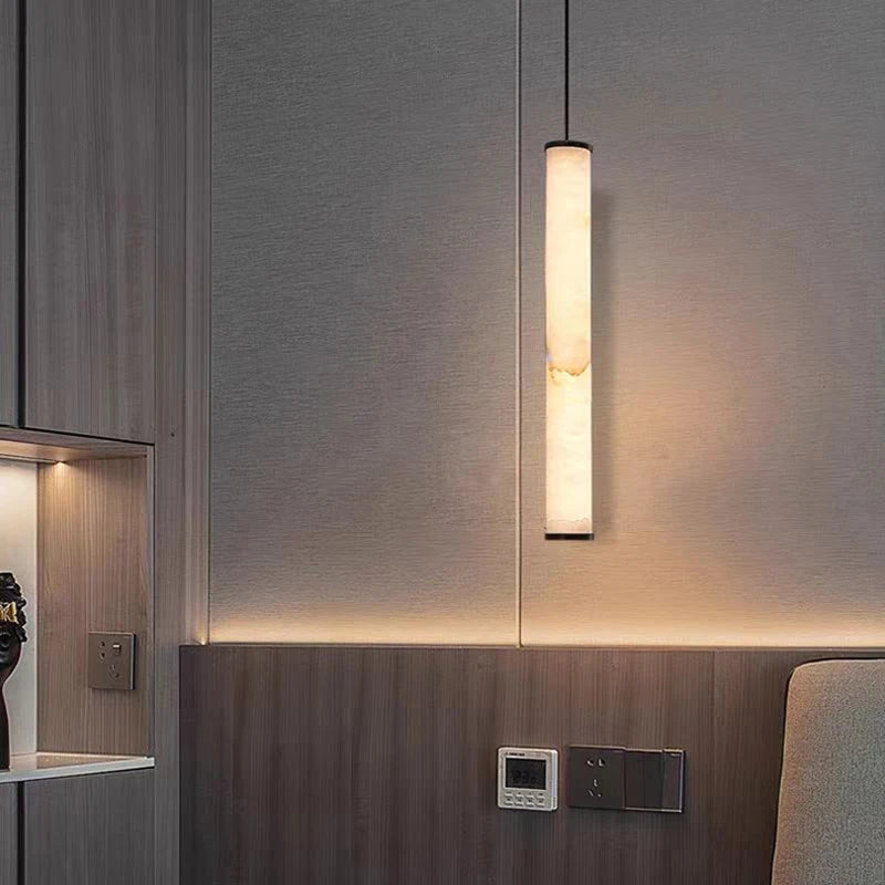 lustre en marbre naturel et laiton noir avec cordon réglable