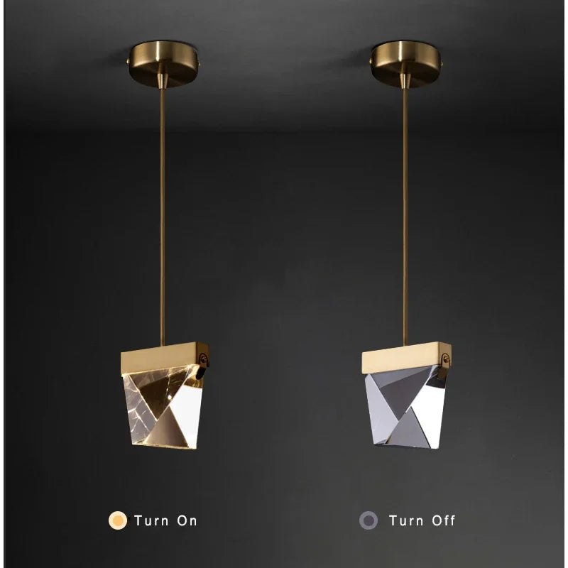 Lamp Gold Mini Pendant Light Bedside Table ,Modern Pendant Light In Kitchen Island, Color Changing Crystal Hanging Lamp For Be - vue 5 sur 6