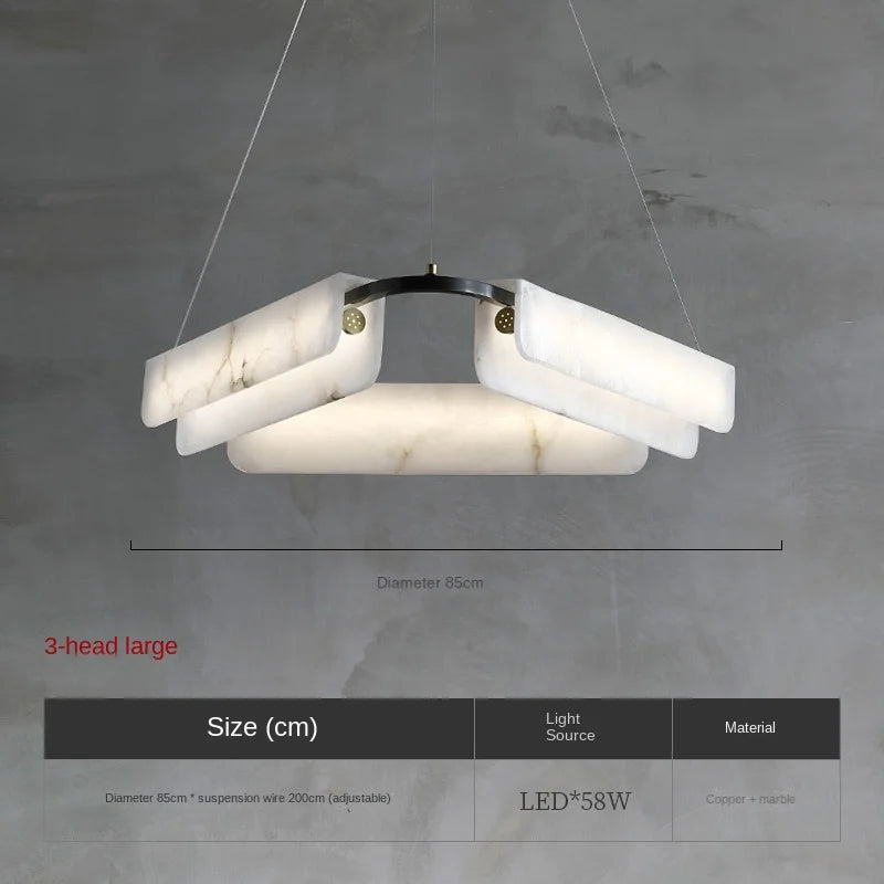 lustre en marbre naturel pur et cuivre design lumineux moderne - vue 9 sur 11