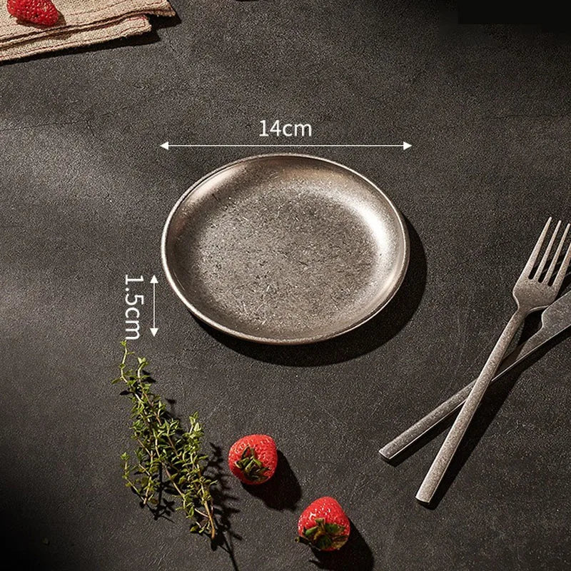 Assiettes inox style industriel retro plateaux cafe