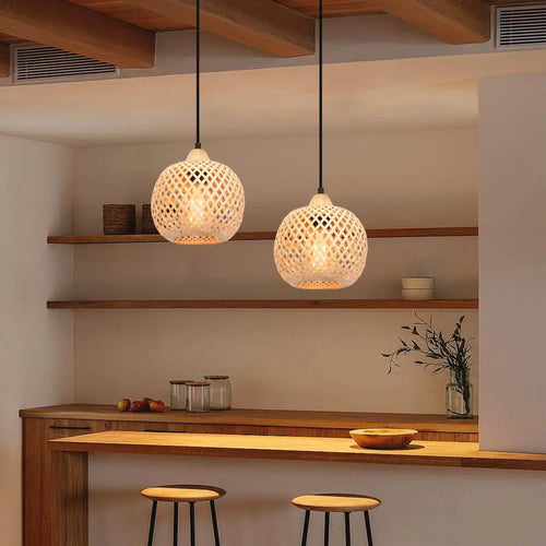lustre tissé à la main en bambou avec led intégrée - vue 10 sur 16
