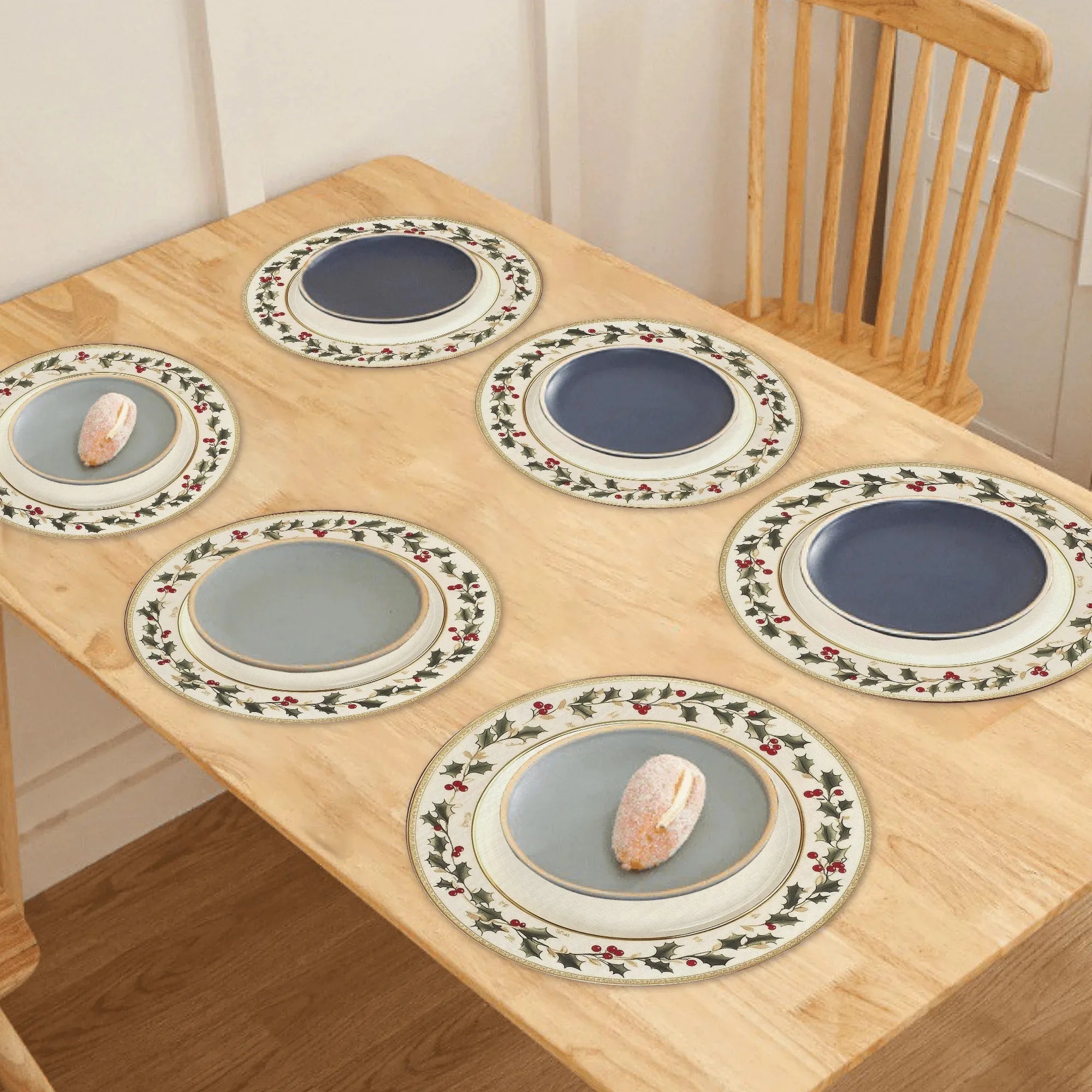 set de table noel houx flocons 6 pieces - vue 4 sur 6