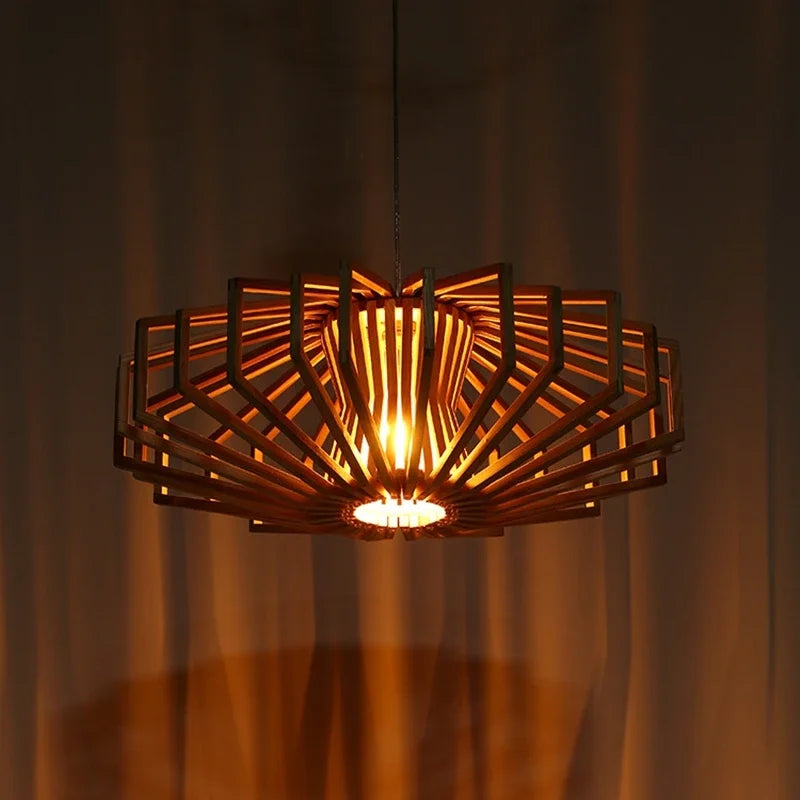 Simple Nordic solid wood chandelier warm bedroom lamp restaurant creative personalized wooden Chandelier - vue 7 sur 7