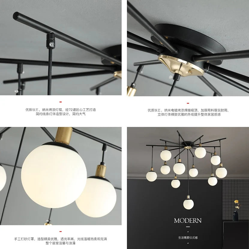 SANDYHA lustre nordique verre dépoli Soffitto araignée salle moléculaire moderne décor à la maison esthétique salon suspension - vue 6 sur 10