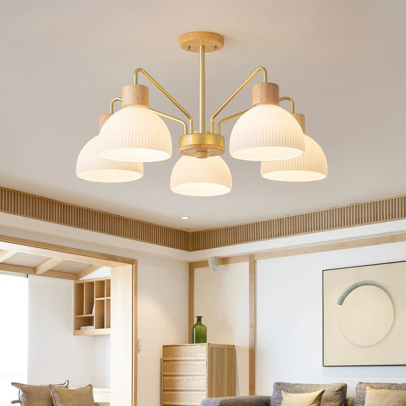 plafonnier led nordique minimaliste en verre et bois