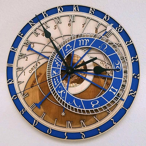 horloge en bois avec signes du zodiaque et constellations art déco - vue 8 sur 7