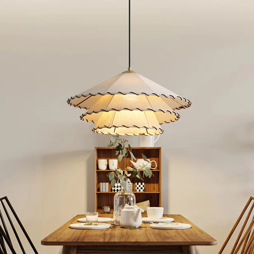 lustre en tissu chinois avec chapeau de paille et lumière led - vue 4 sur 14