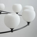 lustre réglable en hauteur avec anneaux en cuivre et verre blanc
