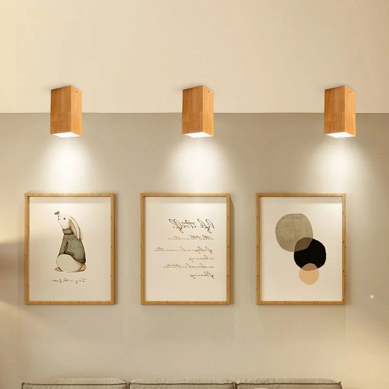 plafonnier led moderne carré en bois nordique downlight - vue 4 sur 12