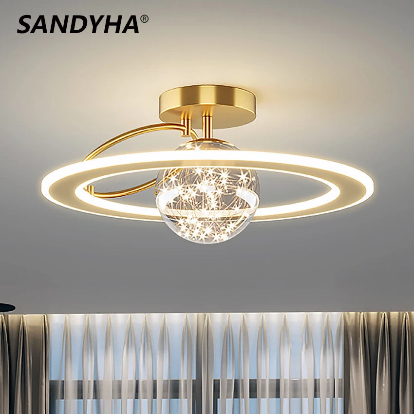 Plafonnier moderne Led de luxe doré boule de verre