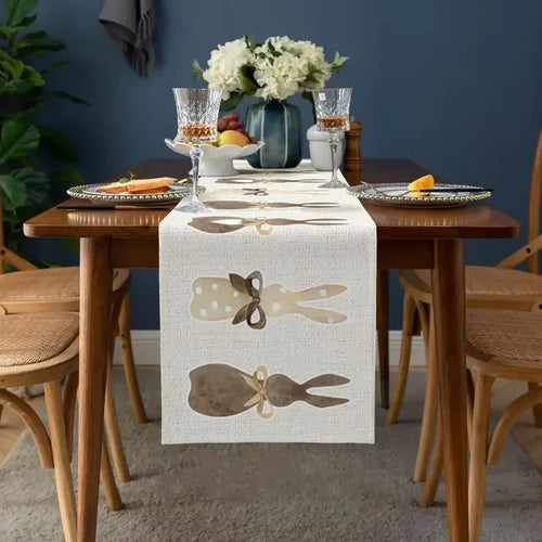 Chemin de table lin motifs lapin coeur paques