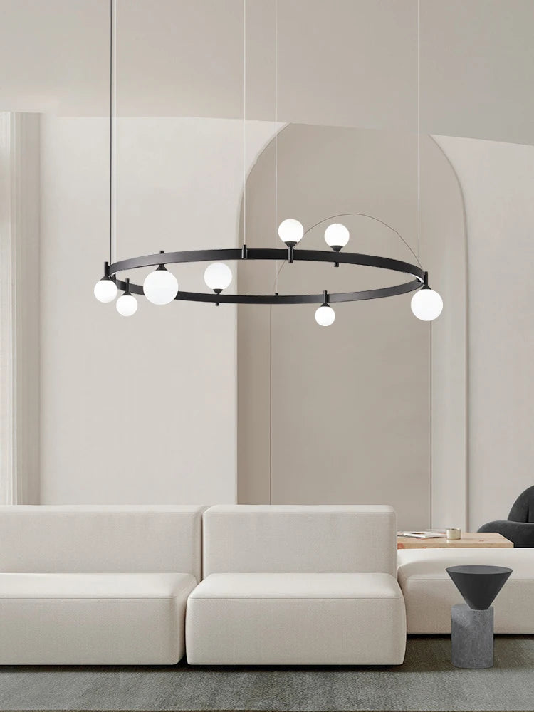 suspension circulaire en fer et verre pour décoration intérieure - vue 2 sur 8