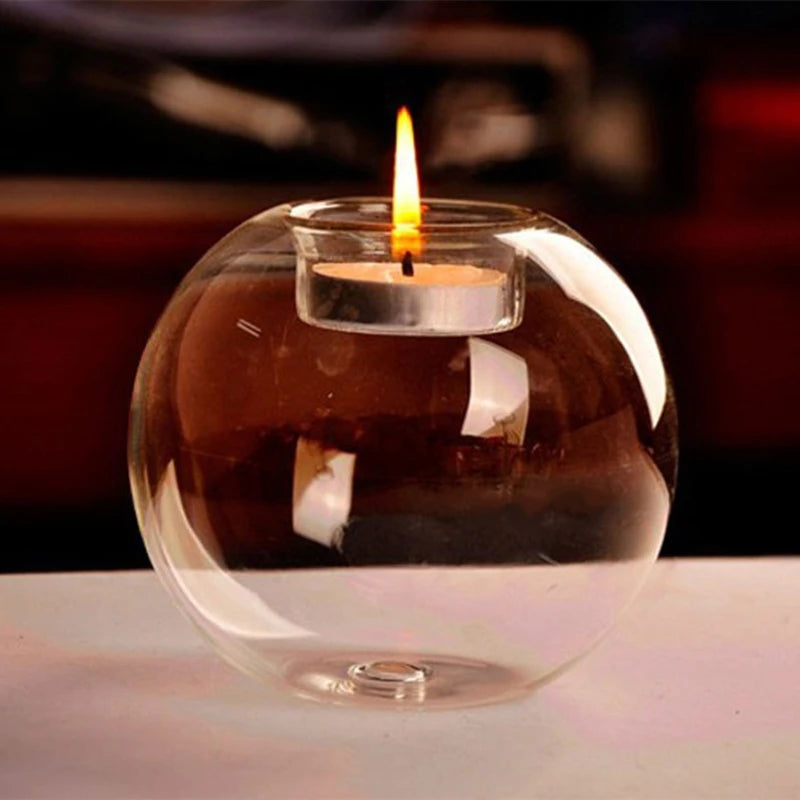 bougeoir en verre rond pour décorations de fêtes et événements - vue 4 sur 8