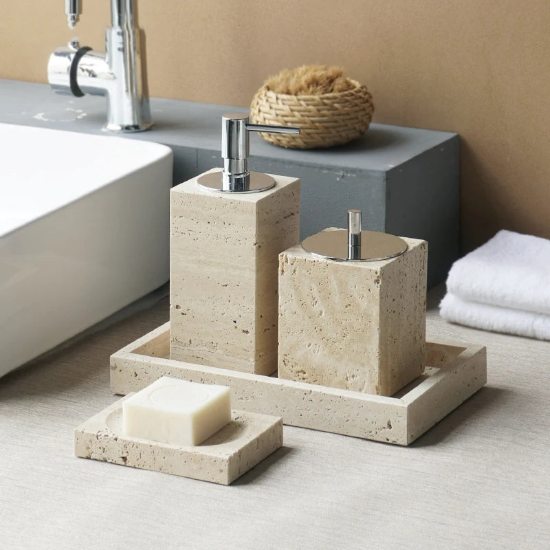 ensemble d'accessoires élégants en travertin pour la salle de bain - vue 4 sur 30
