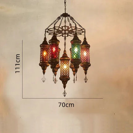 lustre industriel rétro en fer et verre coloré pour établissements asiatiques - vue 12 sur 14