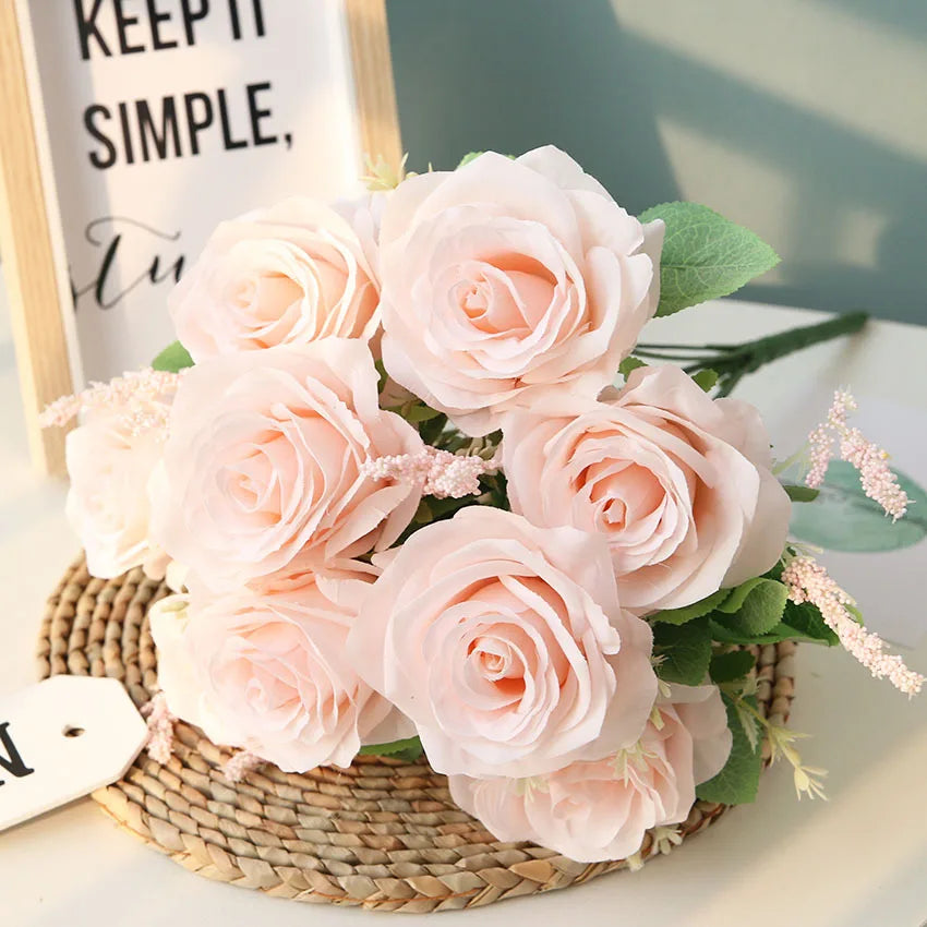 bouquet de roses artificielles en soie pour décoration et mariage - vue 6 sur 12