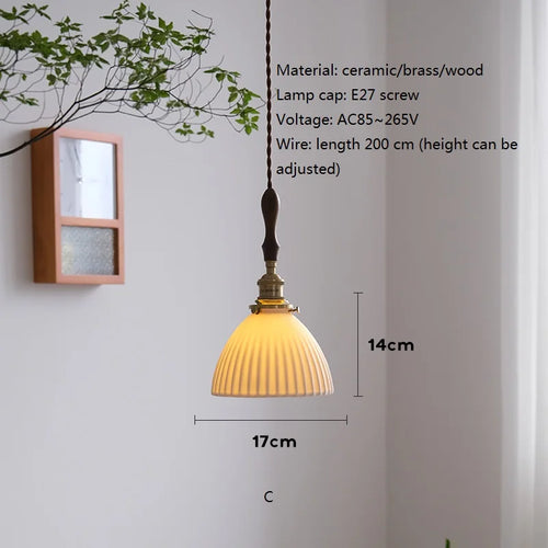 lustre nordique vintage en céramique et laiton luminaire suspendu - vue 9 sur 10