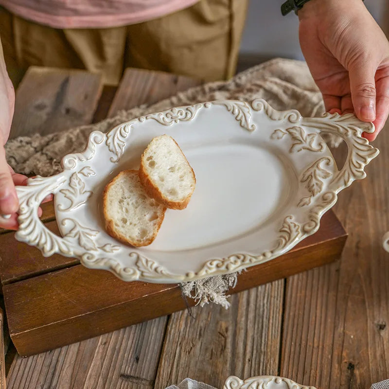 Assiette céramique rétro style français pour pâtes dessert - vue 4 sur 7