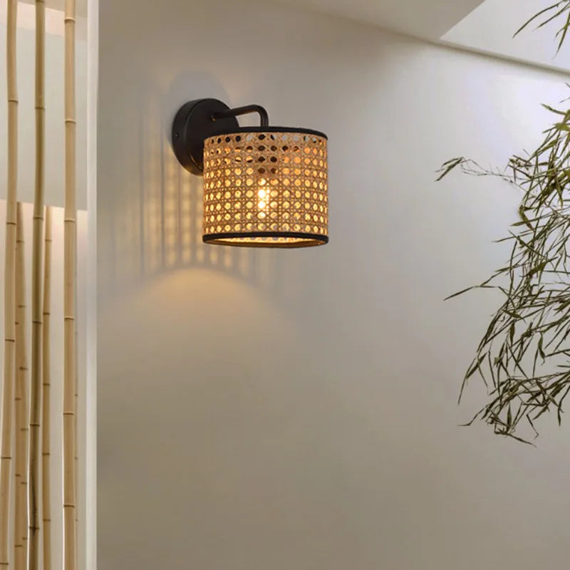 applique murale tissée japonaise en rotin pour ambiance zen - vue 5 sur 7
