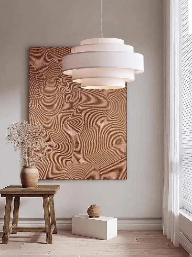 lustre à led en tissu style wabi sabi pour décoration intérieure - vue 4 sur 12