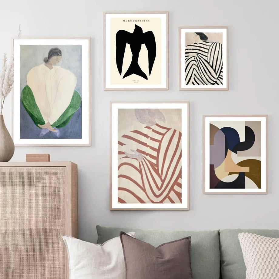 pyjama rayé femme géométrie feuille rétro art toile décoratif - vue 4 sur 7