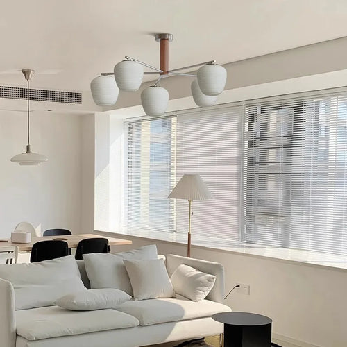 Walnut Wood Brass Fruit Glass, Wabi-sabi Modern Simple style, Chandelier light for Living room, Bedroom, Dining room, Study - vue 5 sur 12