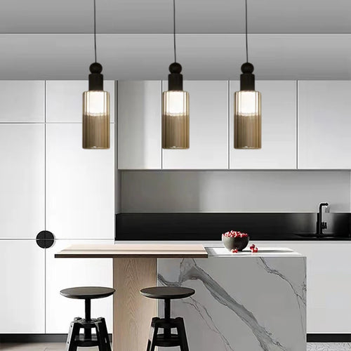 suspension moderne en verre et cuivre avec cordons interchangeables - vue 3 sur 8