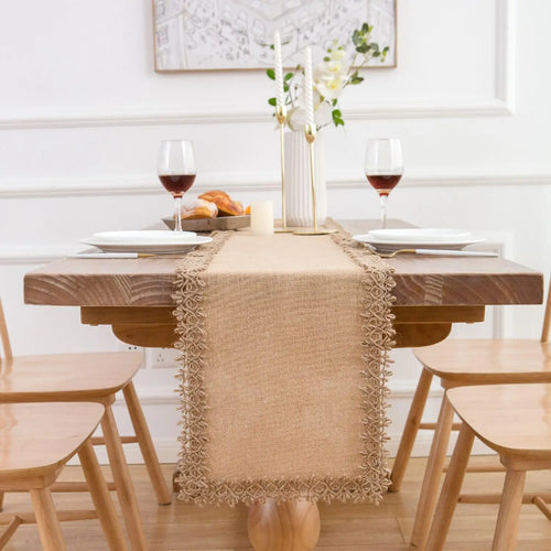 Chemin de table jute macramé style rustique beige